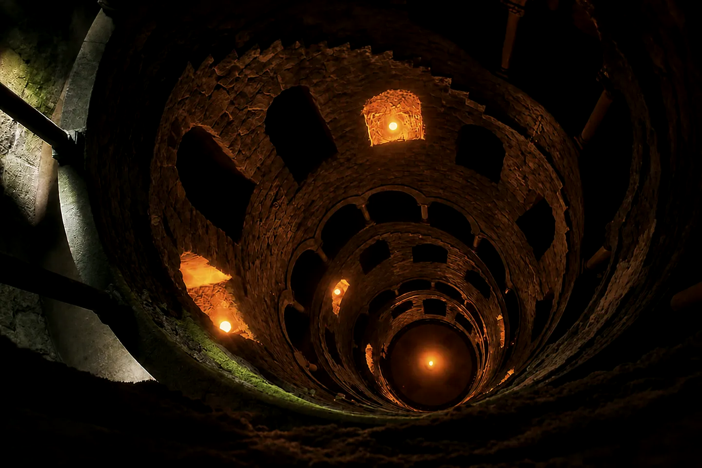 Looking up the spiral of the initiation well at Quinta da Regaleira